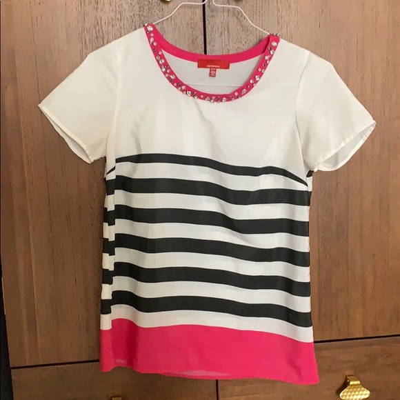 Saks 5th Avenue Beaded Collar Striped Top - Picture 1 of 3